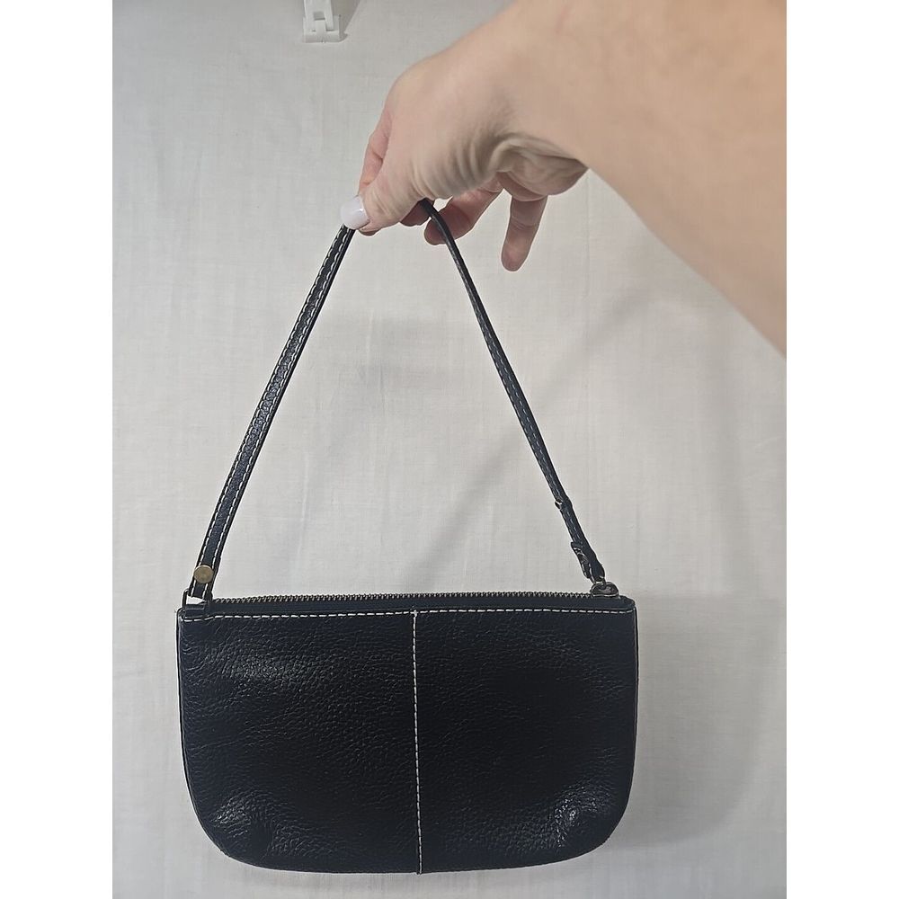 VTG GAP Black Wristlet Pebble Cow Leather Polka Dot Lining Small Y2K